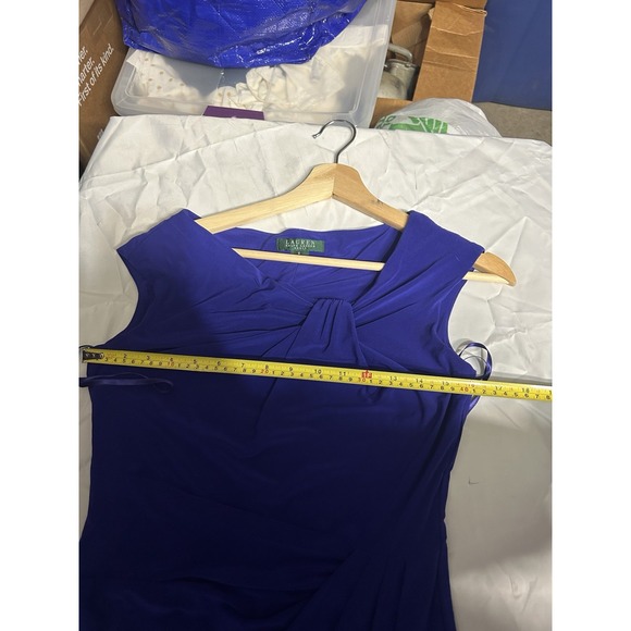Lauren Ralph Lauren Blue Satin Wiggle Dress Sz 6 Ruched Sheath Cocktail Event - Picture 4 of 10